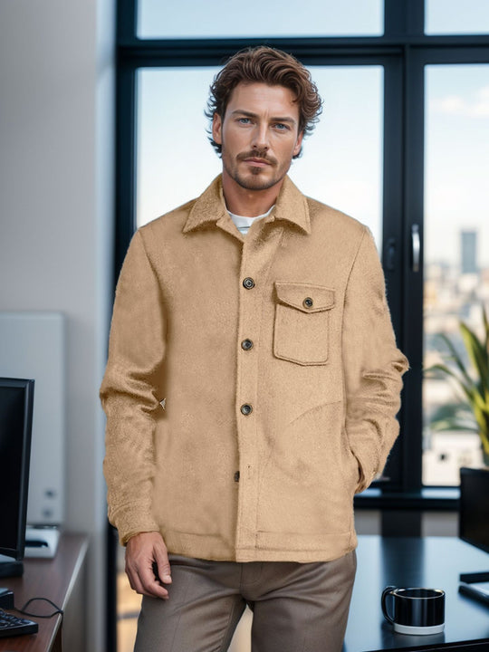 Herren elegante Bouclejacke mit praktischen Taschen EB