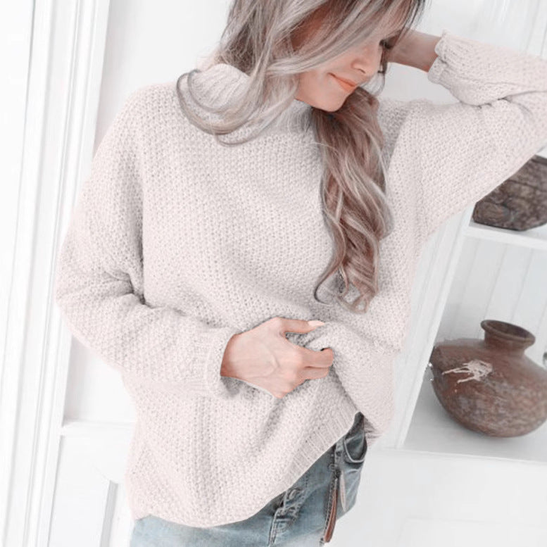 Damen lässiger Pullover mit hochgeschlossenem Kragen und strukturierter Maschenoptik EB
