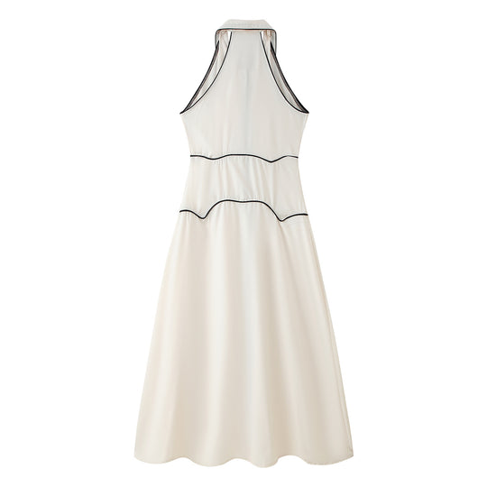 Damen Maxikleid mit elegantem Kragen und feinem Knopfdesign EB