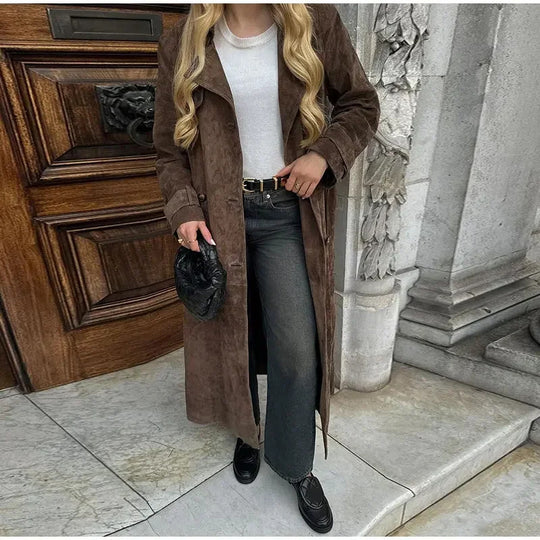 Damen Modischer Wildleder-Trenchcoat EB