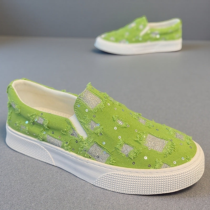 Damen Komfortable Slip-On Sneakers mit funkelnden Applikationen EB