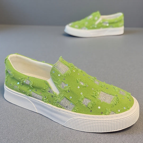 Damen Komfortable Slip-On Sneakers mit funkelnden Applikationen EB