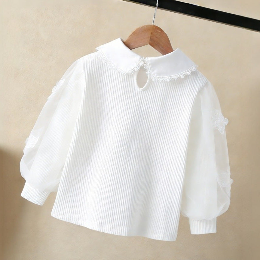Damen Bluse mit eleganten Puffärmeln und Rüschenkragen EB