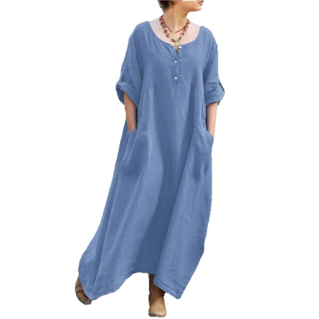 Damen lässiges Maxikleid mit praktischen Taschen und Knopfdetails EB