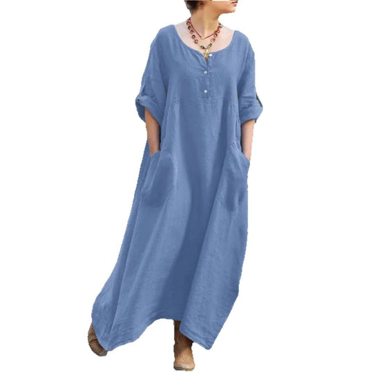 Damen lässiges Maxikleid mit praktischen Taschen und Knopfdetails EB