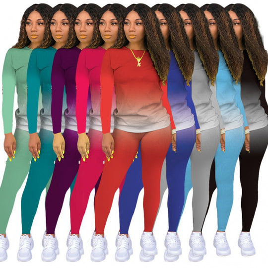 Damen Zweiteiliges Stretch-Set mit Langarmshirt und High-Waist-Leggings EB