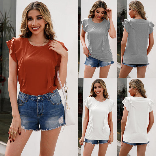 Damen elegantes T-Shirt mit Rüschendetails EB