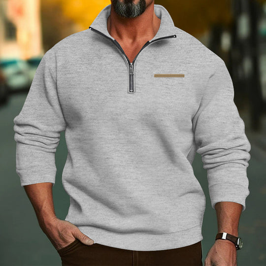 Herren nan hochwertiger Sweatpullover mit Metall-Halbzip, verstärktem Stehkragen und dezenter Brustpaspel EB