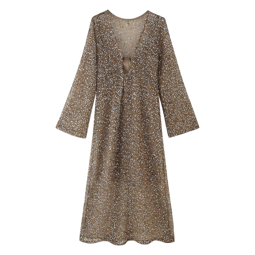 Damen Strickkleid mit V-Ausschnitt und eleganter Raffung EB