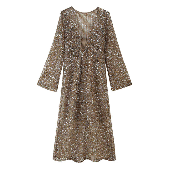 Damen Strickkleid mit V-Ausschnitt und eleganter Raffung EB