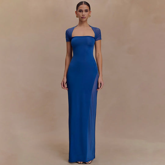 Damen elegantes Maxikleid mit schulterfreier Raffungen EB