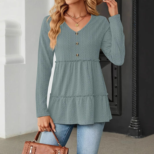 Damen Ärmelloses V-Ausschnitt Shirt mit Knopfdetails und voluminösem Saum EB