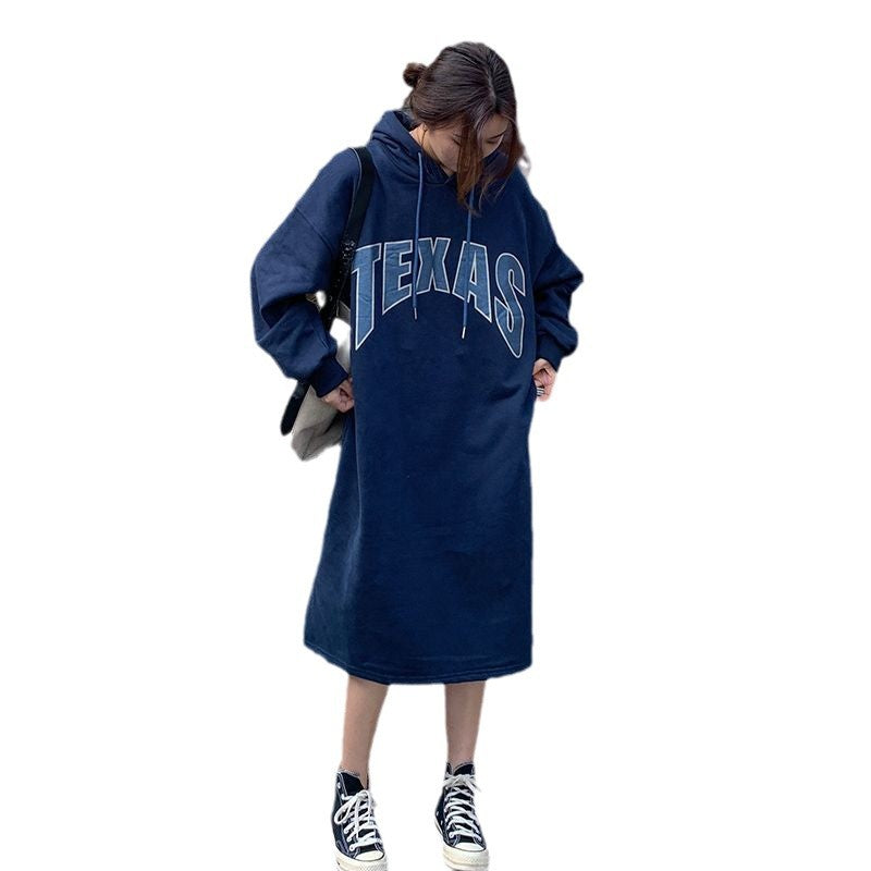 Damen Hoodie-Kleid mit modischem Aufdruck und seitlichen Schlitzen EB