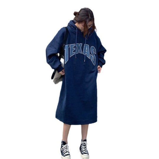 Damen Hoodie-Kleid mit modischem Aufdruck und seitlichen Schlitzen EB