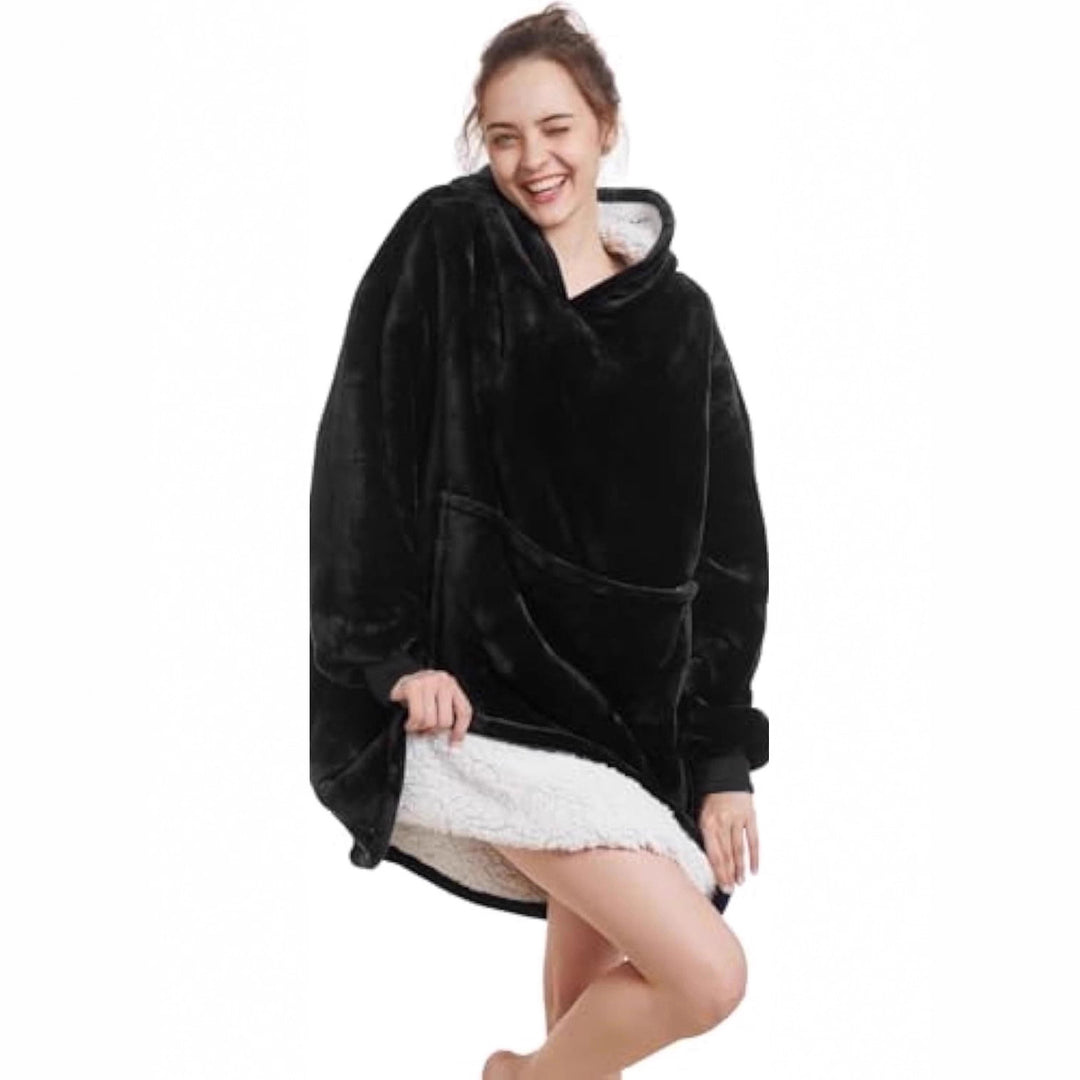 Damen Oversize Kapuzen-Kuscheldecke aus Mikrofaser mit Sherpa-Futter EB