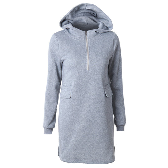 Damen Sweatshirtkleid mit Kapuze und Reißverschluss EB