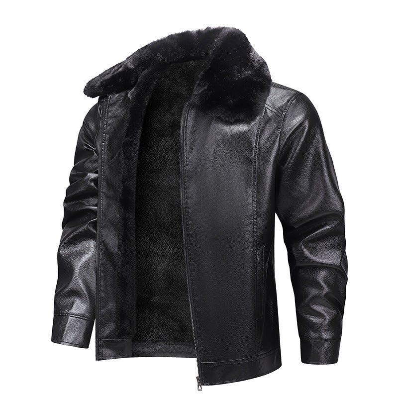 Herren Kunstleder-Fieldjacke mit durchgehendem Teddyfutter und verdecktem Reißverschluss EB
