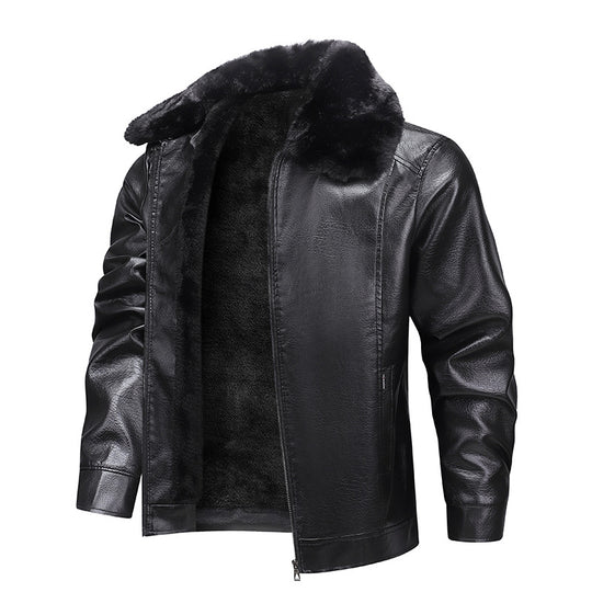 Herren Kunstleder-Fieldjacke mit durchgehendem Teddyfutter und verdecktem Reißverschluss EB
