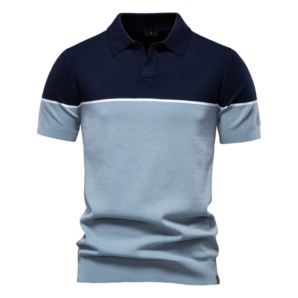 Herren nan modernes Kurzarm-Poloshirt aus Feinstrick mit offenem Reverskragen und horizontaler Kontrastpasse EB