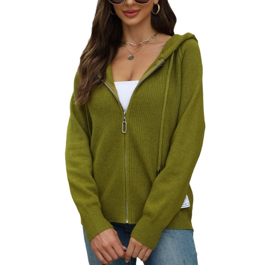 Damen legerer Strickcardigan mit Kapuze und Reißverschluss EB