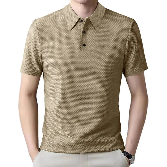 Herren nan Mikrostruktur-Poloshirt mit Hemdkragen, dezenter Knopfleiste und atmungsaktivem Jersey EB