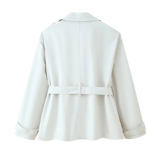Damen elegante Trenchjacke mit dekorativem Gürtel und Taschen EB