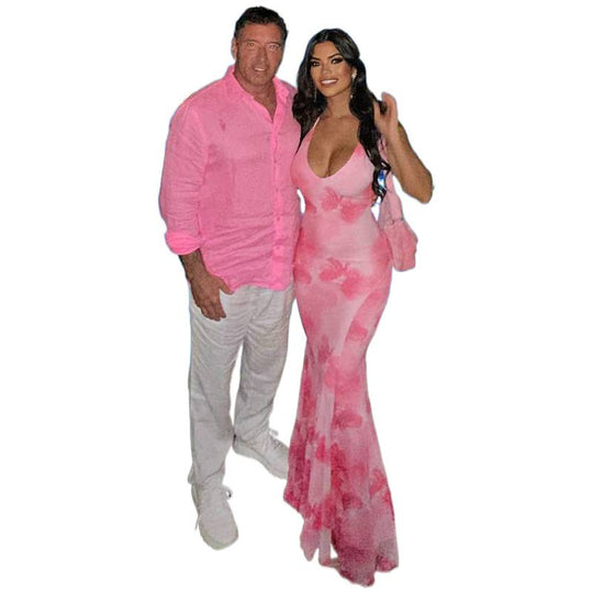 Damen Maxikleid mit tiefem V-Ausschnitt und floralen Akzenten EB