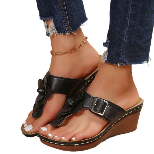 Damen Wedge-Sandalen mit modischem Blumenapplikations-Design EB