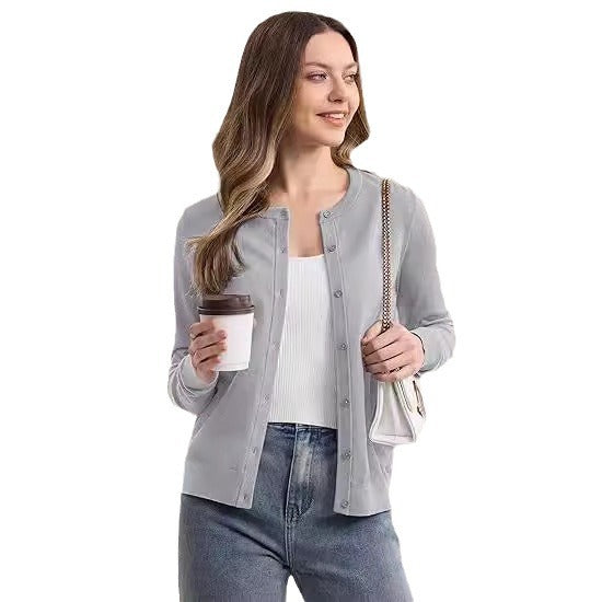 Damen lässiger Langarm-Cardigan mit Knopfverschluss EB