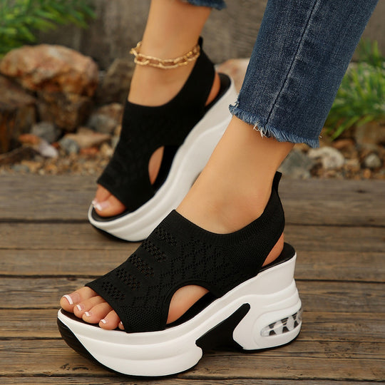 Damen Sneakersandaletten mit hohem Plateau und Netz-Obermaterial EB