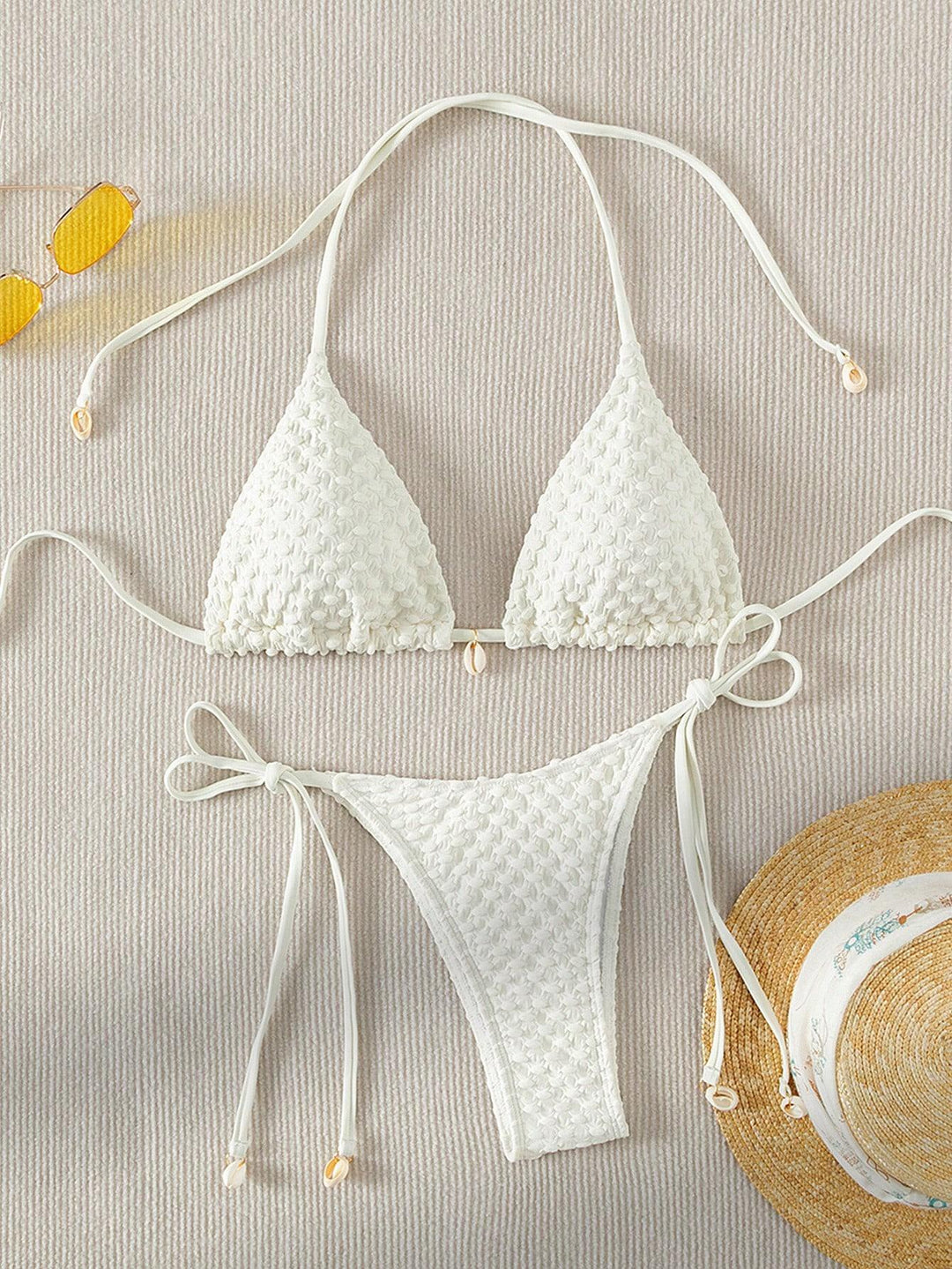 Damen Triangle-Bikini mit strukturiertem Material und zarten Bindebändern EB
