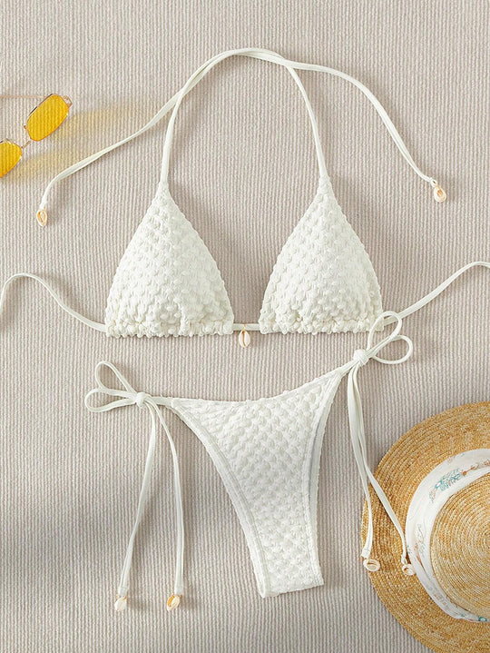 Damen Triangle-Bikini mit strukturiertem Material und zarten Bindebändern EB