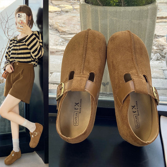 Damen bequeme Clogs mit verstellbarer Schnalle und weichem Obermaterial EB