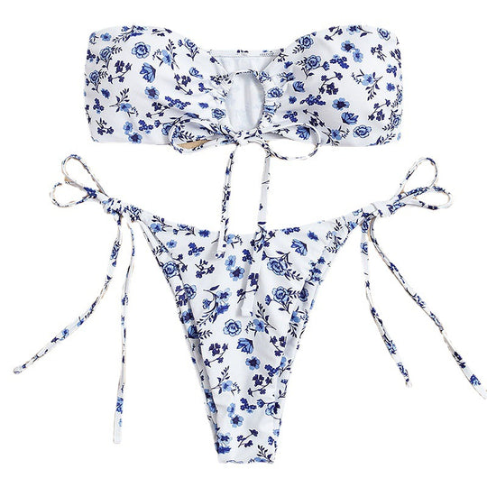 Damen Bandeau-Bikini mit verspieltem Blumendesign EB
