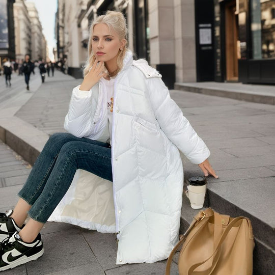 Damen lange isolierte Pufferjacke mit voluminösem Schnitt und praktischen Eingrifftaschen EB