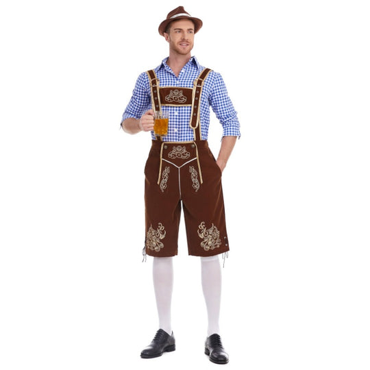 Herren nan Filzoptik-Lederhose knielang mit barocker Stickerei, verstellbaren Trägern und Dekornieten EB
