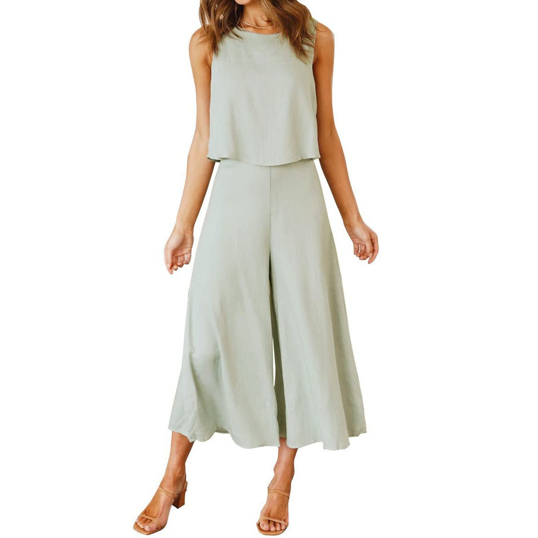 Damen lässiger Jumpsuit mit weit geschnittenem Beinen und leichtem Oberteil EB