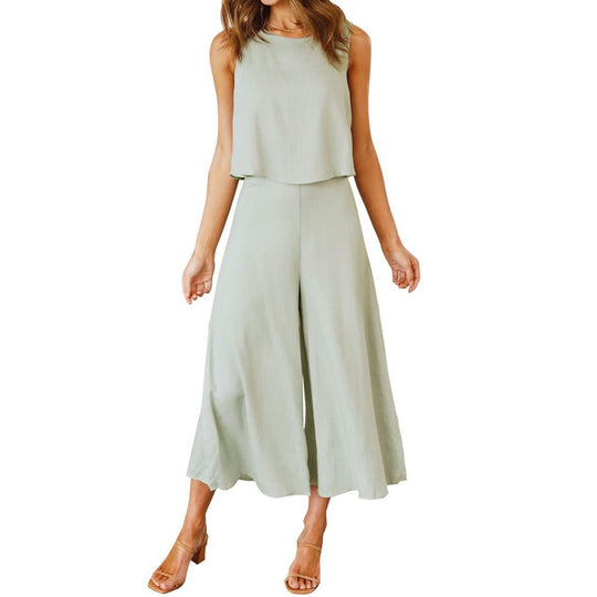 Damen lässiger Jumpsuit mit weit geschnittenem Beinen und leichtem Oberteil EB