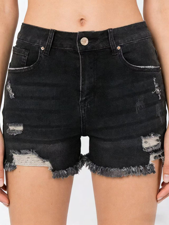 Damen Destroyed Denim-Shorts mit fransigem Saum und stylischen Rissdetails EB