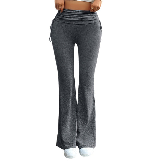 Damen nan weiche Palazzo-Loungehose mit Umschlagbund, seitlichen Kordelzügen und ausgestelltem Bein EB