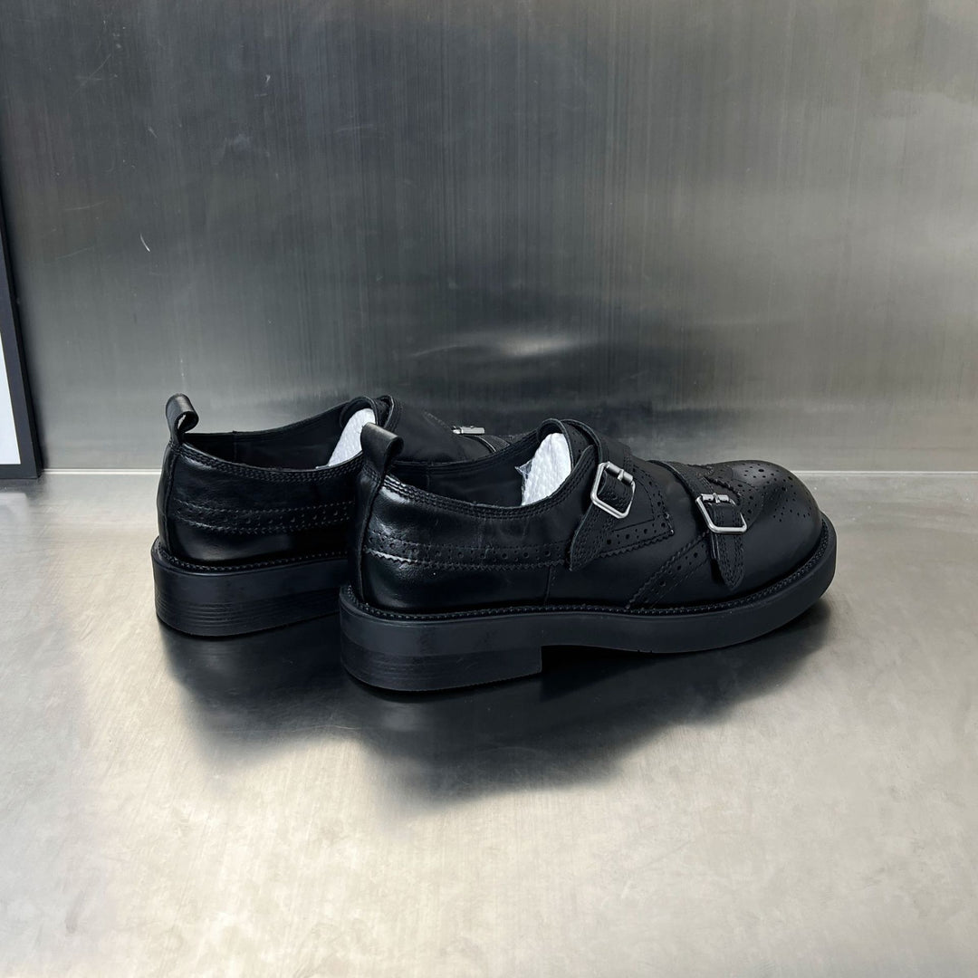 Damen elegante Doppel-Schnallen-Mokassins mit klassischem Broguemuster EB