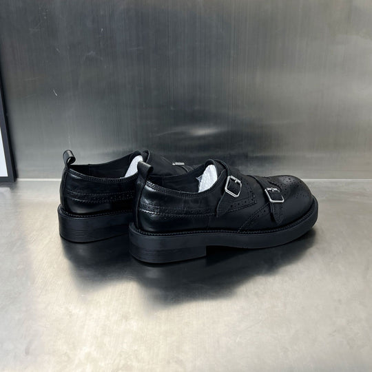 Damen elegante Doppel-Schnallen-Mokassins mit klassischem Broguemuster EB