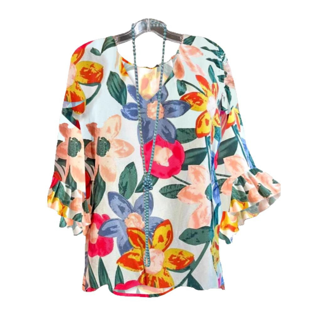 Damen Bluse mit floralem Muster und Rüschendetails EB