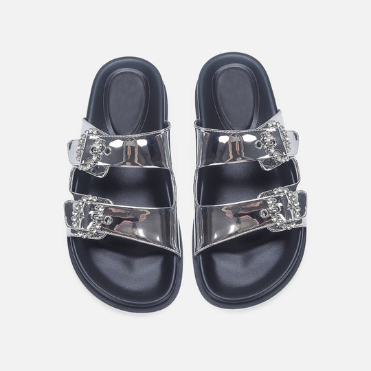 Damen Elegante Sandalen mit glitzernden Riemen und verstellbarem Schnallenverschluss EB