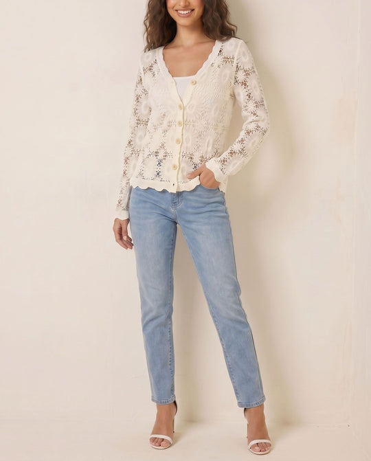 Damen filigrane Häkel-Cardigan EB