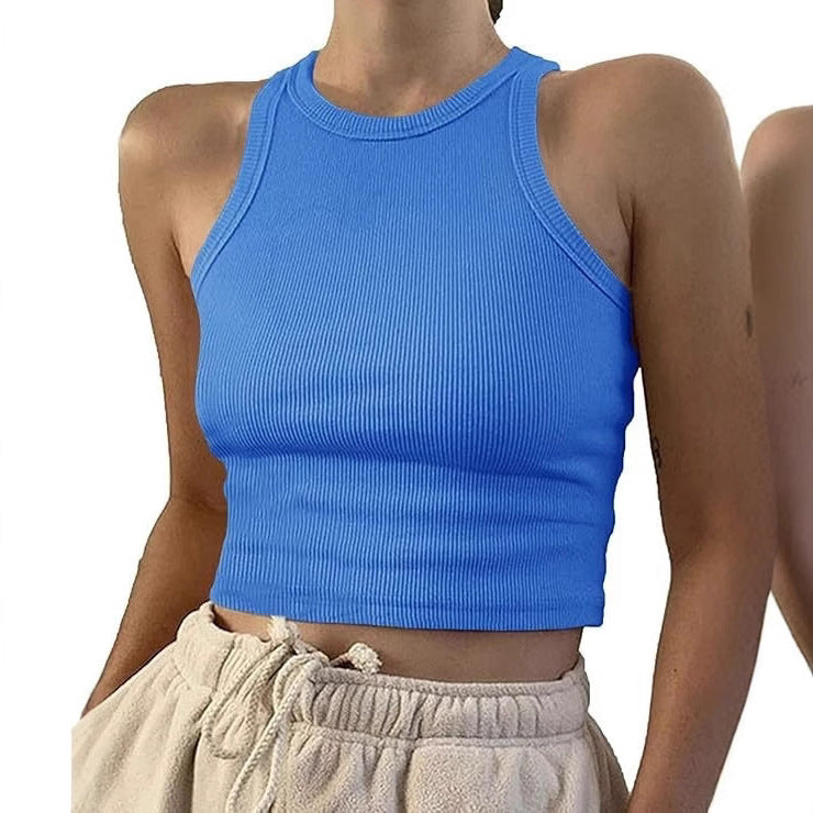 Damen sportliches Crop-Top mit elastischem Rippdesign EB