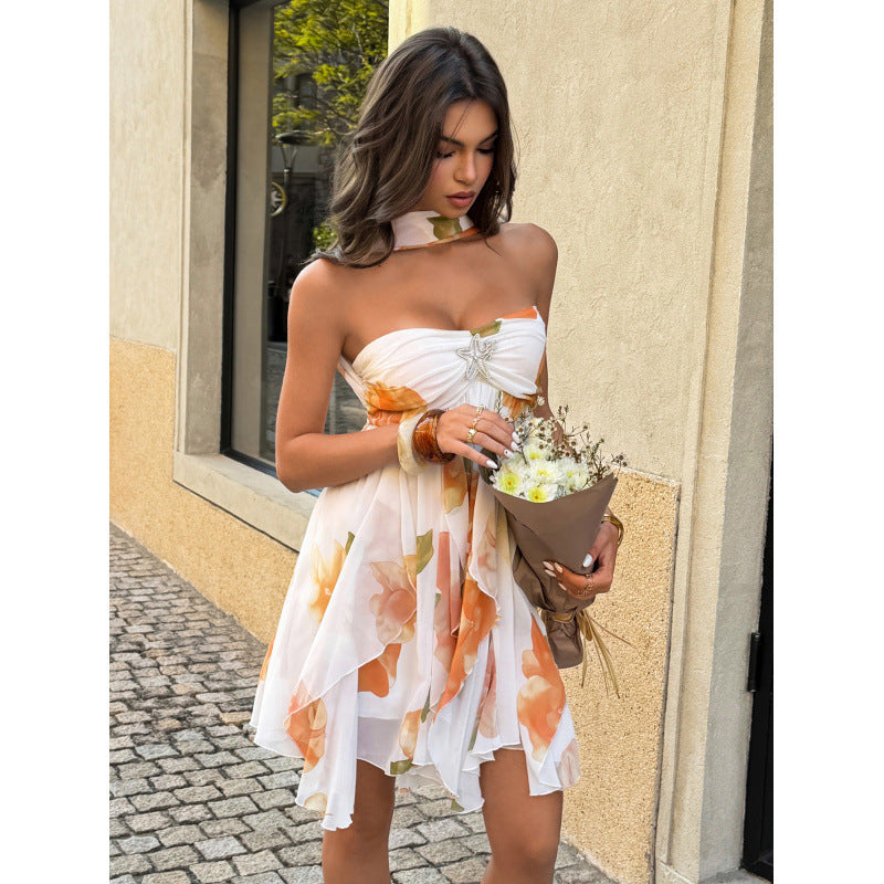 Damen Strandkleid mit verstellbarem Träger und floralem Design EB