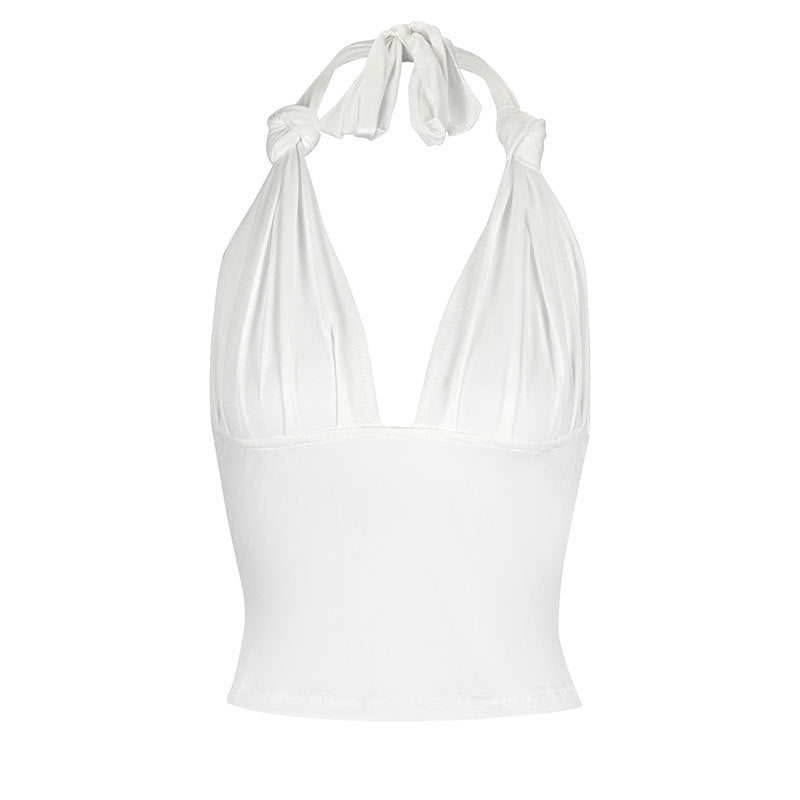 Damen Halter-Top mit verstellbaren Krawatten und tiefem V-Ausschnitt EB