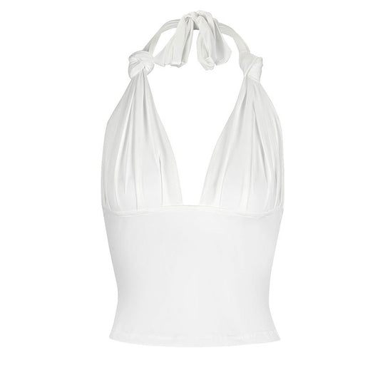 Damen Halter-Top mit verstellbaren Krawatten und tiefem V-Ausschnitt EB