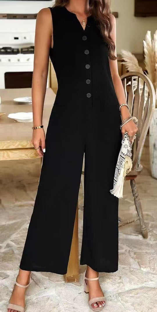 Damen Eleganter Jumpsuit mit Knopfdetails und praktischen Taschen EB